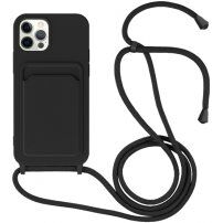 Silikonski ovitek z zanko in žepkom za kartice za iPhone 11 Pro Max - črna