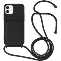 Silikonski ovitek z zanko in žepkom za kartice za iPhone 12 / 12 Pro - črna