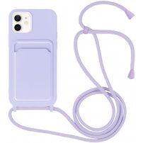 Silikonski ovitek z zanko in žepkom za kartice za iPhone 12 / 12 Pro - vijolična