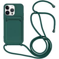 Silikonski ovitek z zanko in žepkom za kartice za iPhone 13 Pro Max - petrolejni