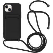 Silikonski ovitek z zanko in žepkom za kartice za iPhone 14 - črna