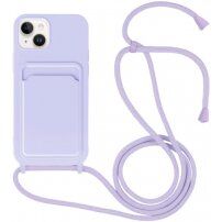 Silikonski ovitek z zanko in žepkom za kartice za iPhone 14 Plus - vijolična