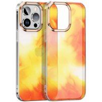 Bleščeč ovitek z vzorcem vodnih barv za iPhone 14 Pro - oranžno-rumen