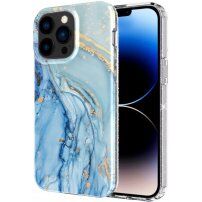 Marmorni ovitek z bleščicami za iPhone 13 Pro Max - modro