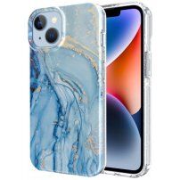 Marmorni ovitek z bleščicami za iPhone 14 Plus - modro
