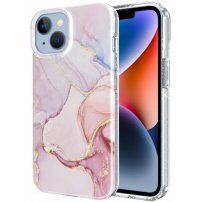 Marmorni ovitek z bleščicami za iPhone 14 Plus - svetlo roza