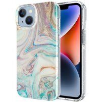 Marmorni ovitek z bleščicami za iPhone 14 Plus - pastelni