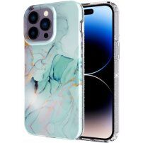 Marmorni ovitek z bleščicami za iPhone 14 Pro Max - turkizna