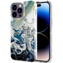 Marmorni ovitek z bleščicami za iPhone 14 Pro Max - temno modra