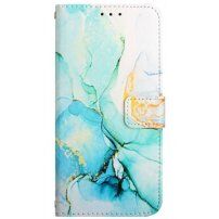 Marmorni flip ovitek iz PU usnja za iPhone 14 - turkizna
