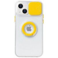Prozoren etui z držalom za prst in poklopcem fotoaparata za iPhone 14 Plus - rumena
