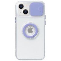 Prozoren etui z držalom za prst in poklopcem fotoaparata za iPhone 14 Plus - vijolična