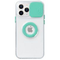 Prozoren etui z držalom za prst in poklopcem fotoaparata za iPhone 14 Pro Max - turkizna