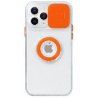 Prozoren etui z držalom za prst in poklopcem fotoaparata za iPhone 14 Pro Max - oranžna