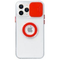 Prozoren etui z držalom za prst in poklopcem fotoaparata za iPhone 14 Pro Max - rdeče