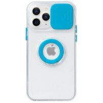 Prozoren etui z držalom za prst in poklopcem fotoaparata za iPhone 14 Pro Max - modro