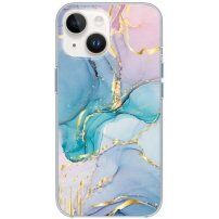 Sijajen marmorni ovitek za iPhone 14 - modro-roza