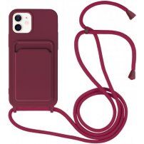 Silikonski ovitek z zanko in žepkom za kartice za iPhone 11 - vinsko