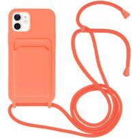 Silikonski ovitek z zanko in žepkom za kartice za iPhone 11 - neon oranžna