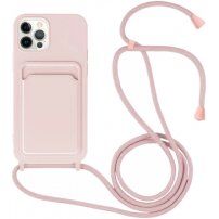 Silikonski ovitek z zanko in žepkom za kartice za iPhone 11 Pro Max - roza