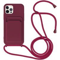 Silikonski ovitek z zanko in žepkom za kartice za iPhone 11 Pro Max - vinsko