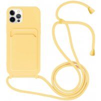Silikonski ovitek z zanko in žepkom za kartice za iPhone 11 Pro Max - rumena