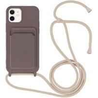 Silikonski ovitek z zanko in žepkom za kartice za iPhone 12 / 12 Pro - temno rjava