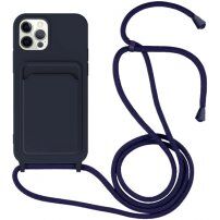 Silikonski ovitek z zanko in žepkom za kartice za iPhone 12 Pro Max - temno modra