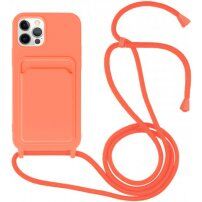 Silikonski ovitek z zanko in žepkom za kartice za iPhone 12 Pro Max - neon oranžna