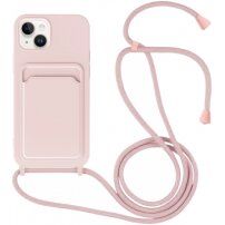 Silikonski ovitek z zanko in žepkom za kartice za iPhone 13 - roza