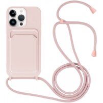 Silikonski ovitek z zanko in žepkom za kartice za iPhone 13 Pro - roza