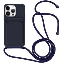 Silikonski ovitek z zanko in žepkom za kartice za iPhone 13 Pro - temno modra