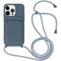 Silikonski ovitek z zanko in žepkom za kartice za iPhone 13 Pro - modro