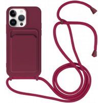 Silikonski ovitek z zanko in žepkom za kartice za iPhone 13 Pro Max - vinsko