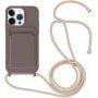 Silikonski ovitek z zanko in žepkom za kartice za iPhone 13 Pro Max - temno rjava