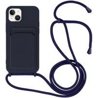 Silikonski ovitek z zanko in žepkom za kartice za iPhone 14 - temno modra