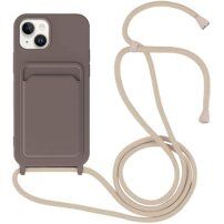 Silikonski ovitek z zanko in žepkom za kartice za iPhone 14 - temno rjava