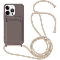 Silikonski ovitek z zanko in žepkom za kartice za iPhone 14 Pro - temno rjava
