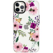 Sijajen prozorni ovitek z motivom za iPhone 12 Pro Max - roza cvetovi