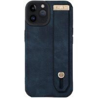 Usnjeni ovitek z zanko za roko za iPhone 14 Pro Max - modro