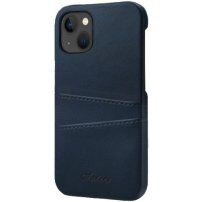 Usnjen ovitek z žepom za kartice za iPhone 14 Plus - modro