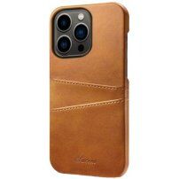 Usnjen ovitek z žepom za kartice za iPhone 14 Pro Max - sedlo rjavo
