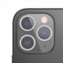 Kaljeno steklo z bleščečimi okvirji za zaščito leč fotoaparata za iPhone 11 Pro/11 Pro Max - srebro