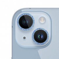 Kaljeno steklo z bleščečimi okvirji za zaščito leč fotoaparata za iPhone 14 / 14 Plus - modro