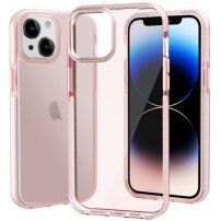 Prozorni ovitek z barvnim okvirjem iz mehke plastike za iPhone 14 Plus - roza