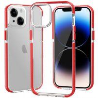 Prozorni ovitek z barvnim okvirjem iz mehke plastike za iPhone 14 Plus - rdeče