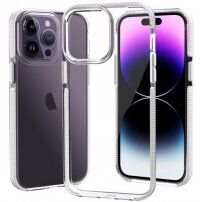 Prozorni ovitek z barvnim okvirjem iz mehke plastike za iPhone 14 Pro - bela