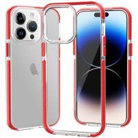 Prozorni ovitek z barvnim okvirjem iz mehke plastike za iPhone 14 Pro - rdeče