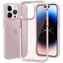 Prozorni ovitek z barvnim okvirjem iz mehke plastike za iPhone 14 Pro Max - roza