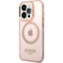 Guess Translucent prozoren ovitek z MagSafe za iPhone 14 Pro Max - roza